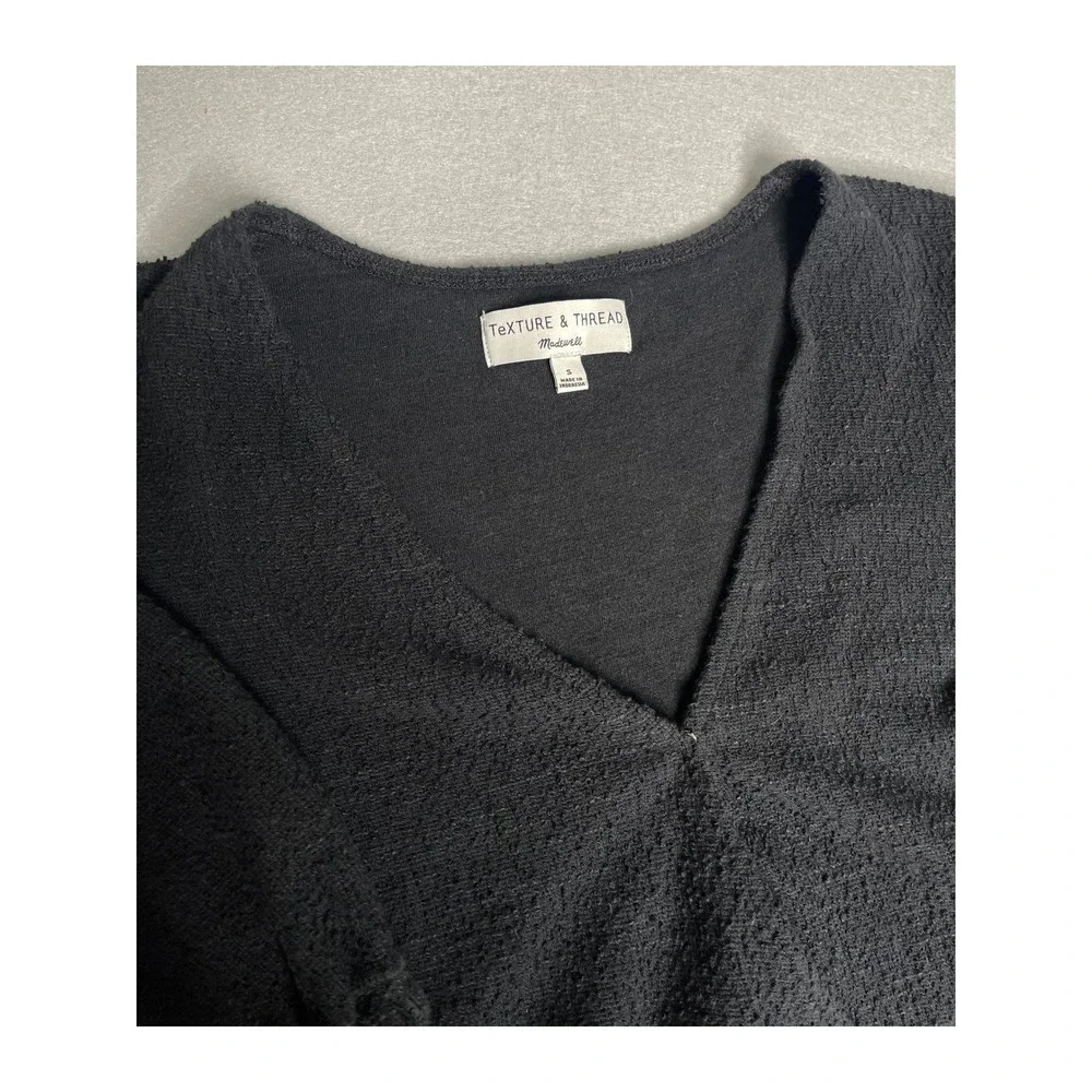 Madewell Texture And Thread Black Wrap‎ Tie Short-Sleeve Top
